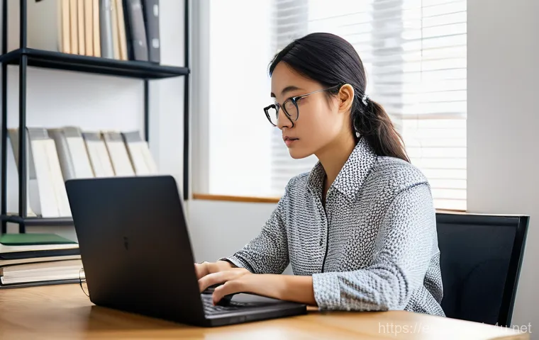 데이터 분석가의 하루 일과 - **Prompt:** A focused female data analyst, in her late 20s, with a serious but curious expression, i...