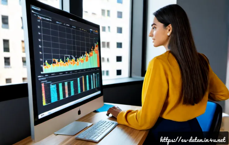 Home 15 데이터 분석 트렌드와 최신 기술 - Photorealistic modern data analysis workspace in Madrid, a Spanish-speaking female analyst in smart ...